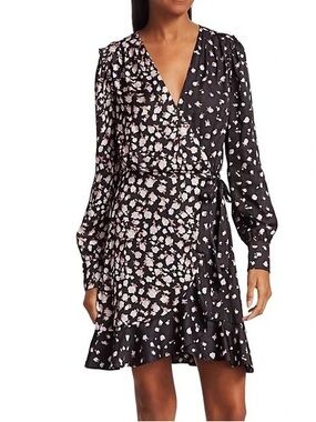 PAIGE Black Midi Dress with Light Pink Floral Print Silk